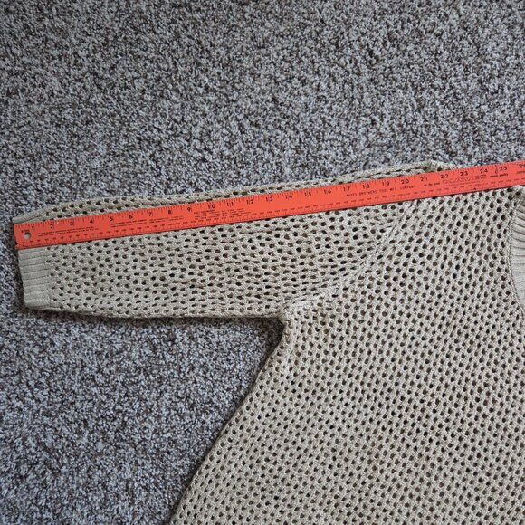 Anrabess Womens Open Knit Beige Sweater Top Size L Sheer Beachy Crew Neck - Picture 6 of 7